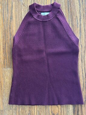 Nine West Ribbed Plum Mock Neck Tank
